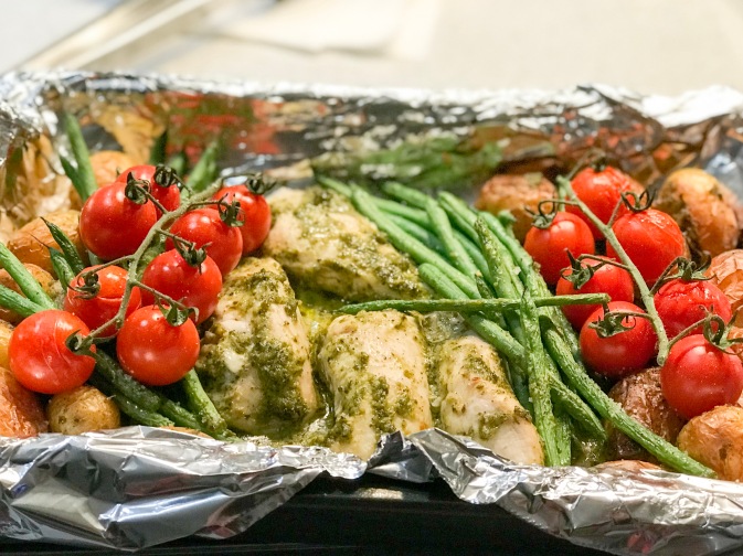 roasted pesto chicken and vegetables